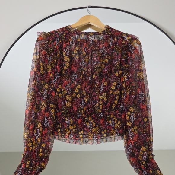 NWOT Free People Twyla Smocked Floral Mesh Top, Size Petite Small - Picture 9 of 14